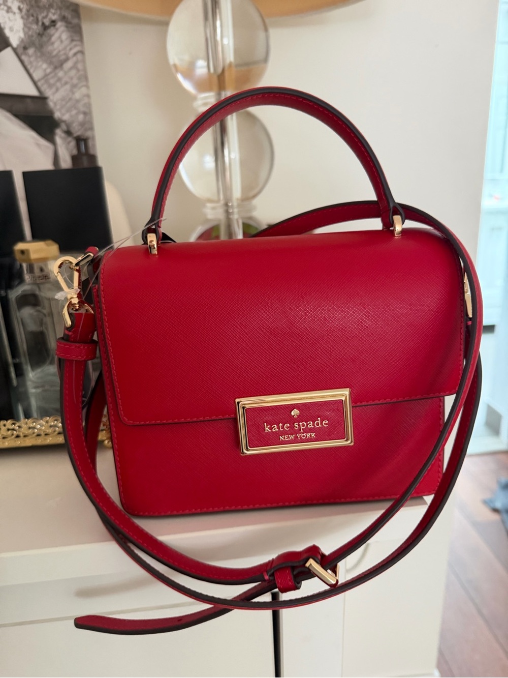 kate spade red saffiano leather top-handle crossbody bag